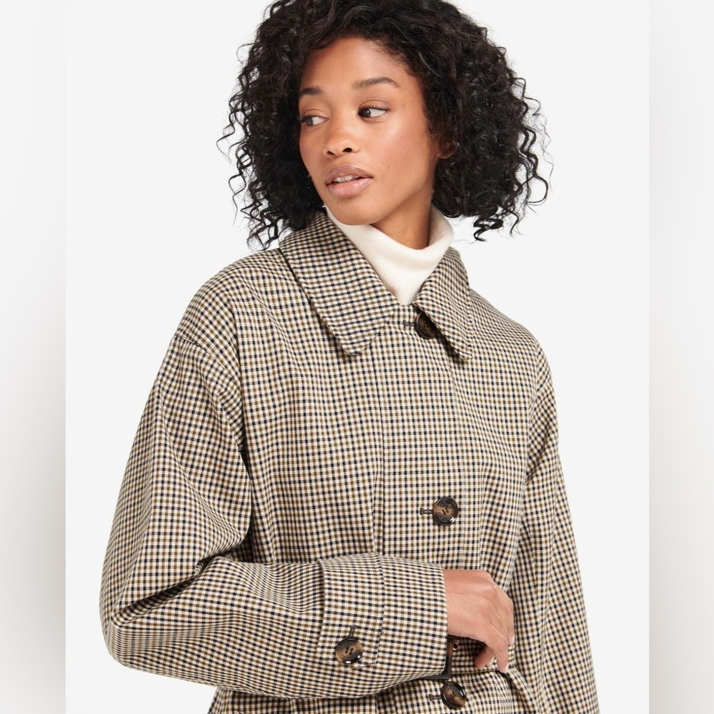 BARBOUR Somerland Belted Checked Cotton-blend Trench Coat Size 10 New - Picture 7 of 16